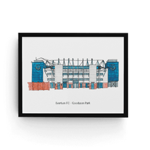 Load image into Gallery viewer, Personalised Everton wall art. The detailed illustration of the club is personalised with the words 'Everton FC - Goodison Park' printed underneath it.