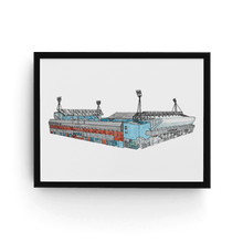 Load image into Gallery viewer, A framed print of Ipswich Town FC, the piece is printed from Jessica Sian's original illustrations. It is signed by the artist and photographed in a black frame.