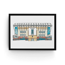 Load image into Gallery viewer, A framed print of Leeds Football Stadium. The print shows the Elland Road ground and is signed by the artist Jessica Sian.
