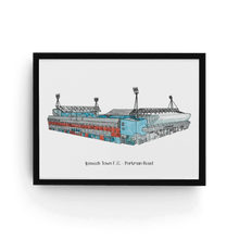 Load image into Gallery viewer, A detailed Ipswich Town Stadium print. Personalised with the club and stadium names printed underneath the illustration.
