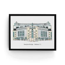 Load image into Gallery viewer, Personalised Chelsea FC Wall Art showing the Stamford Bridge stadium with the words &#39;Stamford Bridge - Chelsea F.C.&#39; printed underneath.
