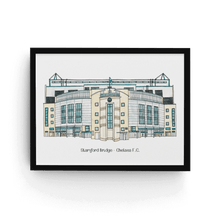 Load image into Gallery viewer, Personalised Chelsea FC Wall Art showing the Stamford Bridge stadium with the words 'Stamford Bridge - Chelsea F.C.' printed underneath.
