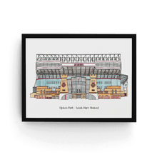 Load image into Gallery viewer, A framed personalised illustration of West Ham United's former ground, Upton Park. The piece has the club and stadium names printed below the painting.