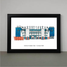 Load image into Gallery viewer, Goodison Park Print with the text 'Everton Football Club - Goodison Park' underneath the illustration.