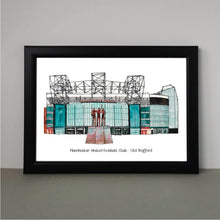 Load image into Gallery viewer, Old Trafford Print with the text &#39;Manchester United Football Club - Old Trafford&#39; underneath.

