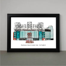 Load image into Gallery viewer, Old Trafford Print with the text 'Manchester United Football Club - Old Trafford' underneath.