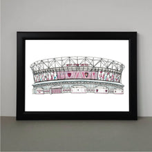 Load image into Gallery viewer, a hand drawn West Ham United London Stadium print by Jessica Sian.