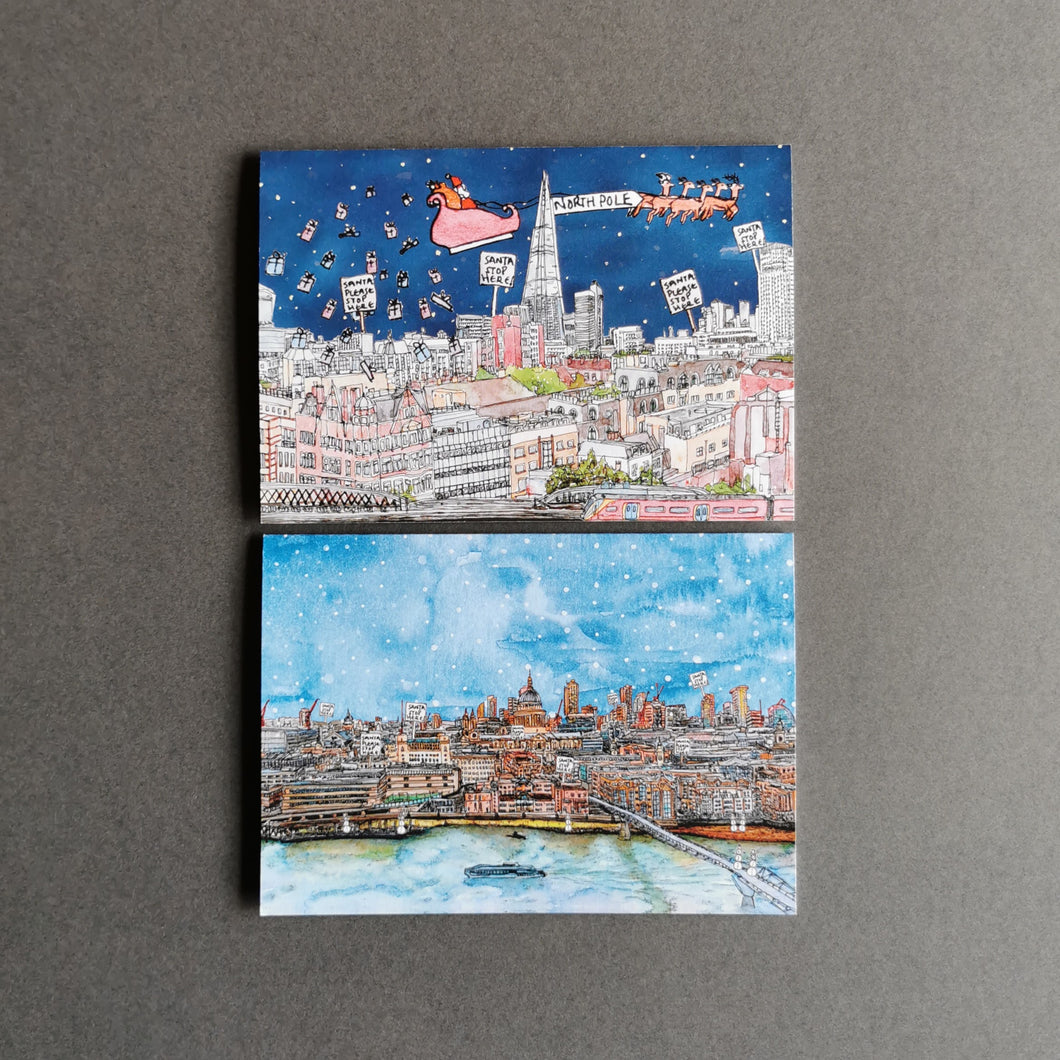 Mixed London Skyline Christmas Cards - Set of Six