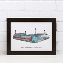 Load image into Gallery viewer, A personalised print of Portman Road, ITFC's football stadium. Underneath the painting is the message 'Happy 60th Birthday to ITFC's No. 1 Fan'.