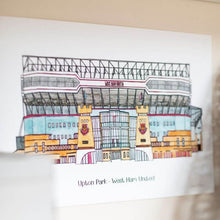 Load image into Gallery viewer, A personalised West Ham United FC print. The piece has 'Upton Park - West Ham United' written underneath.