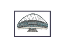 Load image into Gallery viewer, A detailed pen and watercolour illustration of Wembley stadium by the artist Jessica Sian.