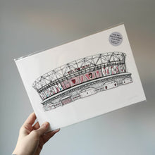 Load image into Gallery viewer, An intricate illustration of West Ham Football Club's new stadium, the London Stadium, by Jessica Sian.