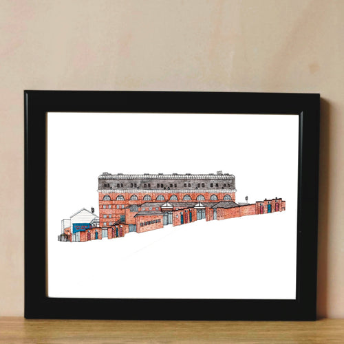A pen and watercolour illustration of Crystal Palace Football Stadium by Jessica Sian Illustration