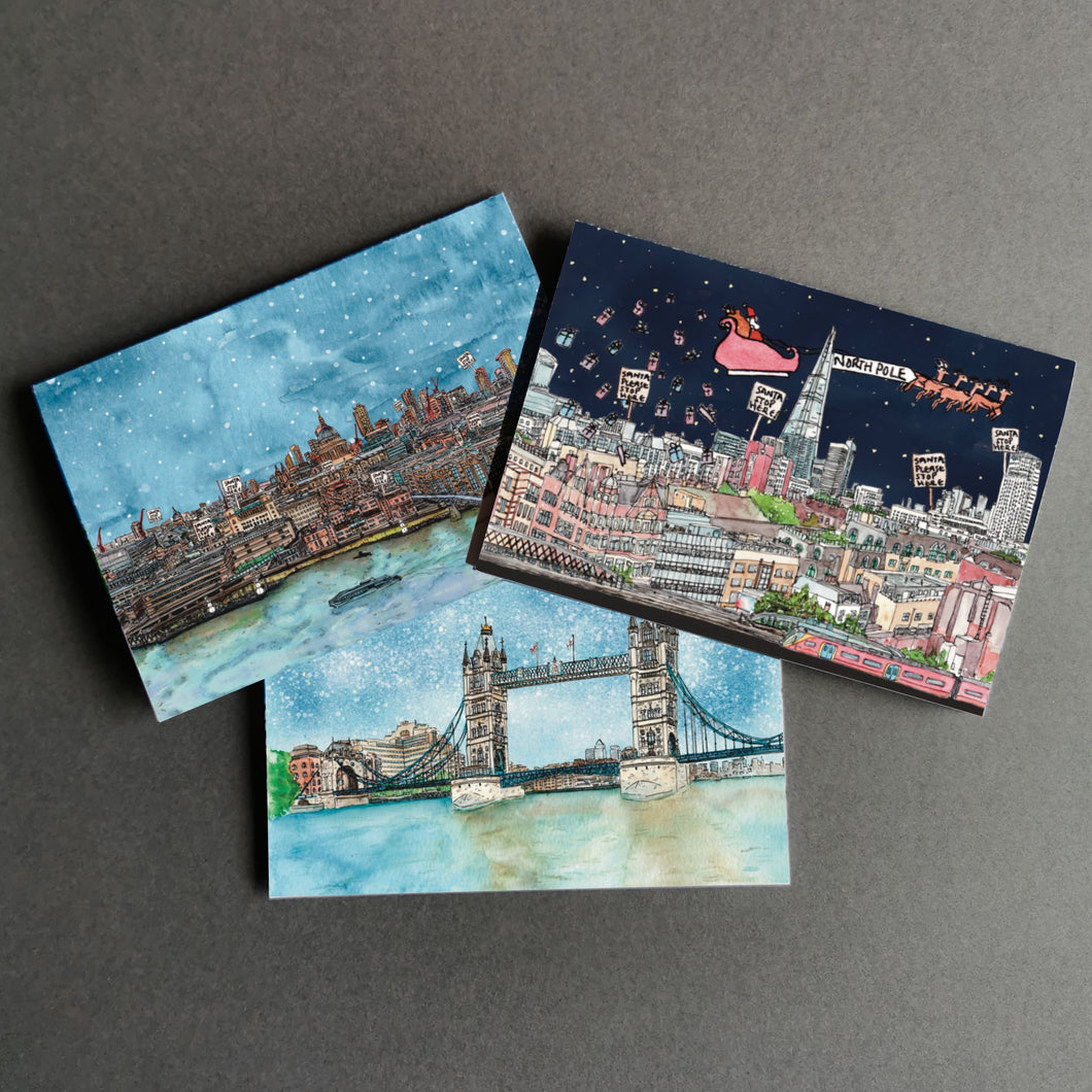 Mixed London Christmas Cards - Set of Six