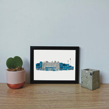 Load image into Gallery viewer, A small framed illustration of QPRs football stadium by Jessica Sian Illustration
