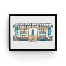Load image into Gallery viewer, A framed print of Leeds Football Stadium. The print shows the Elland Road ground and is signed by the artist Jessica Sian.
