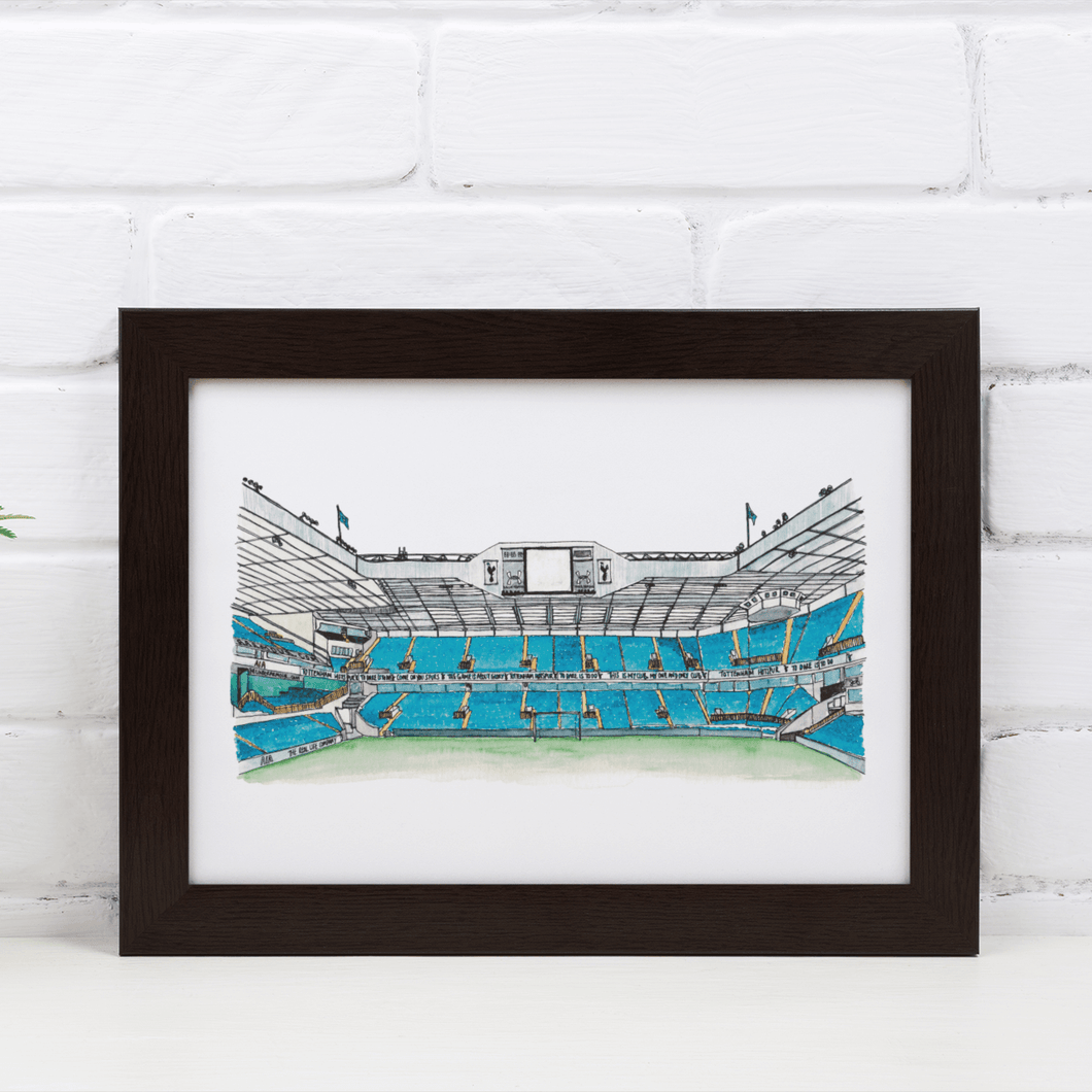 A print of Tottenham Hotspur's previous ground, White Hart Lane. The illustration is of the inside of the ground, the Park Lane stand. Printed from the artist's original artwork, the print is signed.