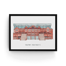 Load image into Gallery viewer, A Villa Park print, a hand drawn illustration of the Holte End stand at Villa Park with the wording &#39;Villa Park - Aston Villa F.C.&#39; typed underneath.
