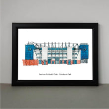 Load image into Gallery viewer, Goodison Park Print with the text &#39;Everton Football Club - Goodison Park&#39; underneath the illustration.
