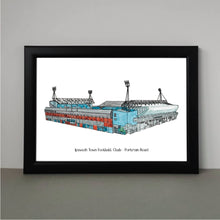 Load image into Gallery viewer, Portman road Print with the text &#39;Ipswich Town Football Club - Portman Road&#39; underneath.
