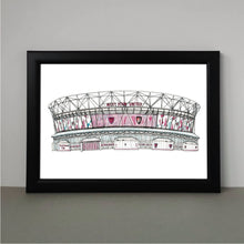 Load image into Gallery viewer, a hand drawn West Ham United London Stadium print by Jessica Sian. 
