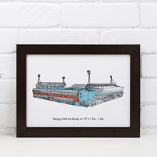 Load image into Gallery viewer, A personalised print of Portman Road, ITFC&#39;s football stadium. Underneath the painting is the message &#39;Happy 60th Birthday to ITFC&#39;s No. 1 Fan&#39;.
