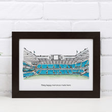 Load image into Gallery viewer, Framed A4 Tottenham Hotspur prints. The piece has &#39;Many happy memories made here&#39; written underneath and is in a black frame.

