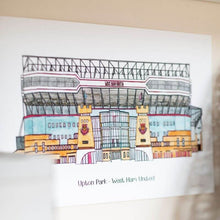 Load image into Gallery viewer, A personalised West Ham United FC print. The piece has &#39;Upton Park - West Ham United&#39; written underneath.
