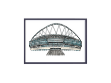 Load image into Gallery viewer, A detailed pen and watercolour illustration of Wembley stadium by the artist Jessica Sian.
