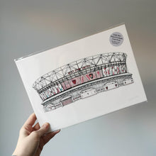Load image into Gallery viewer, An intricate illustration of West Ham Football Club&#39;s new stadium, the London Stadium, by Jessica Sian.
